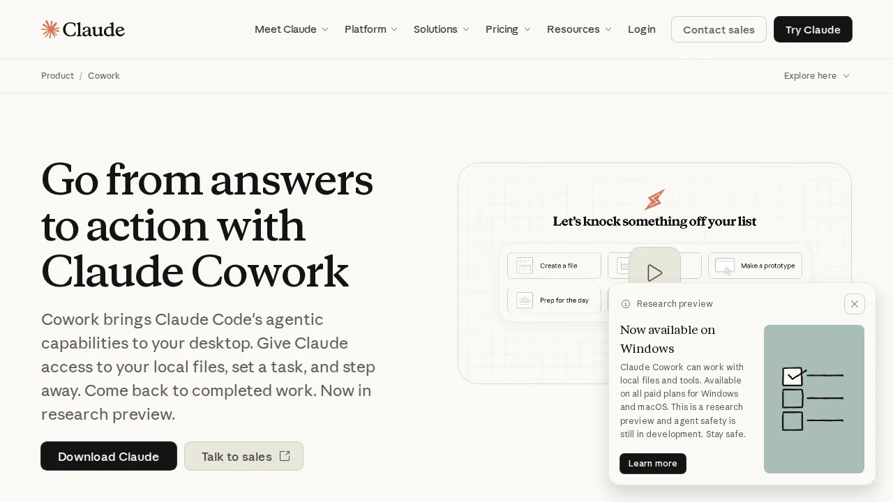 Claude Co-Work interface showing autonomous task completion